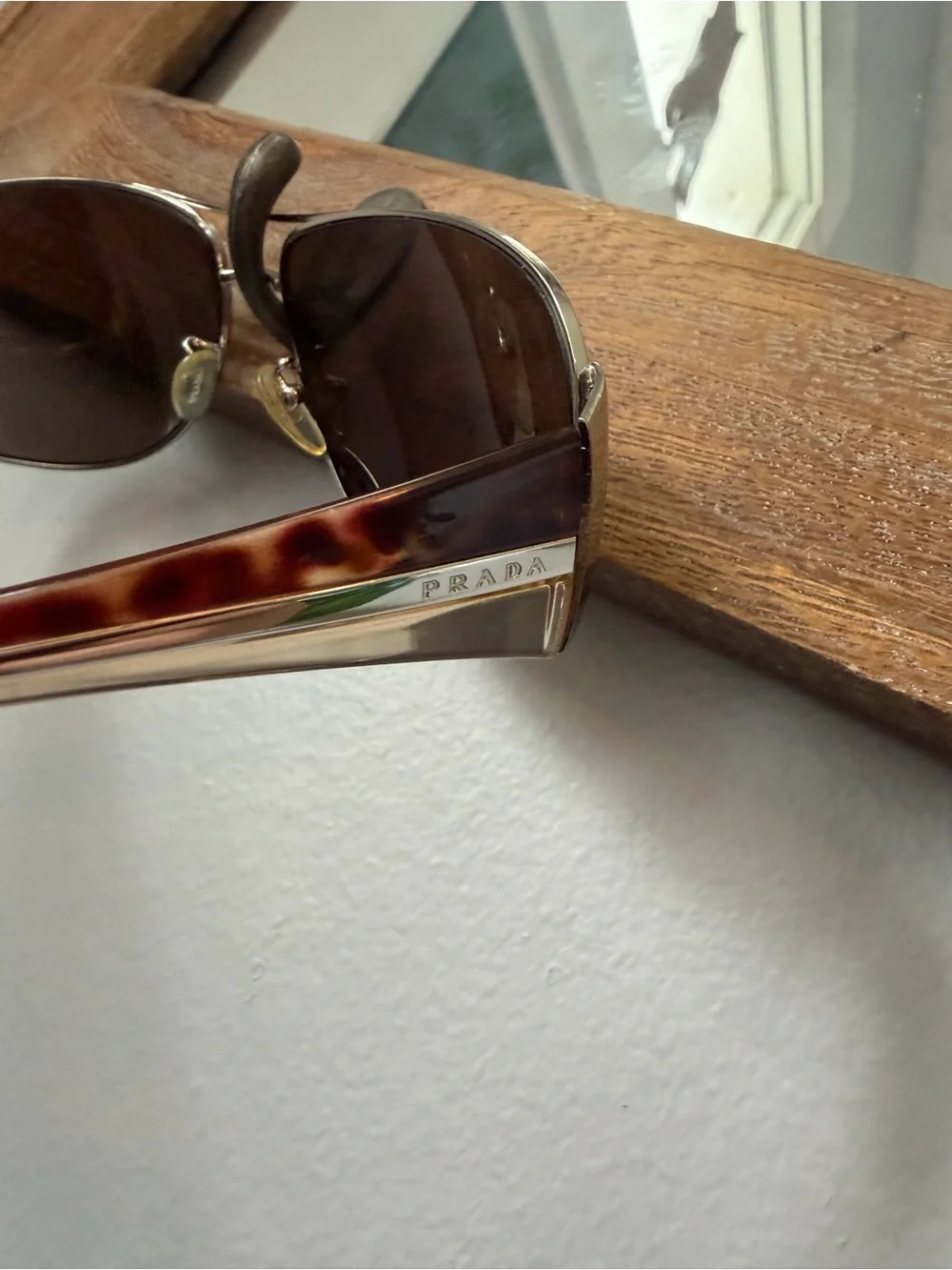 VTG Prada SPR 75G Shield Aviator Sunglasses Silver Brown Tortoise Made In Italy
